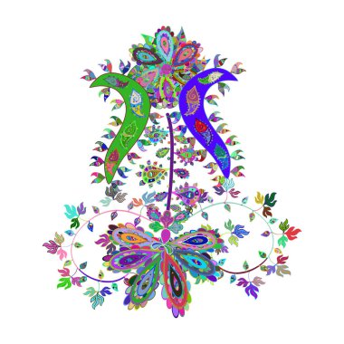 Renkli Bahar Teması eskiz kalıbı. Chichi 'nin kumaş kalıbını çiz. Düz Çiçek Elementleri Tasarımı. Çiçek deseni. Vektör illüstrasyonu.