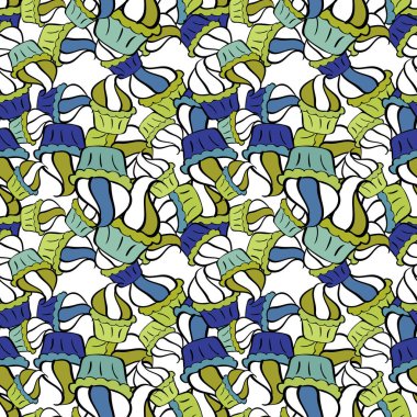 Sweets arka plan tasarımı. Mavi, beyaz ve siyah arkaplanda suluboya desenli kekler. Vektör çizimi. Hamur işiyle el çizimi çizimi çizimi.