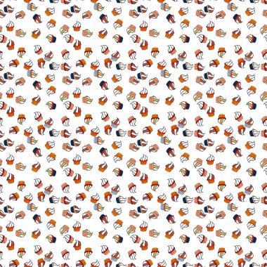 Elle çizilmiş tatlılar: Kekler, kek, turta, kekler. Vektör çizimi. Beyaz, siyah ve turuncu üzerine güzel bir doğum günü geçmişi var..