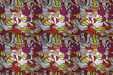 Yemek afişi tasarımı için. Siyah, beyaz ve turuncu renkli şirin bir doğum günü deseni. Raster. Kusursuz kek, peri keki.