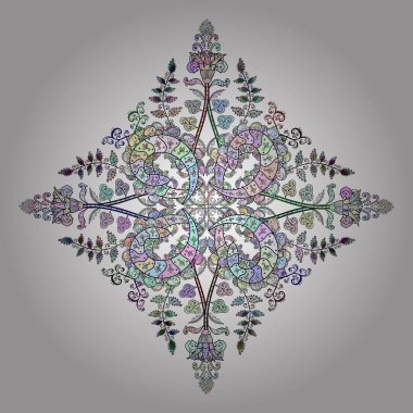 Desen, çizim, çiçek sınırı. Çiçek çelengi. Kıvırcık, parlak örgü. Vektör çizimi. Eski moda arka plan. Güzel, pürüzsüz kumaş, tuval..