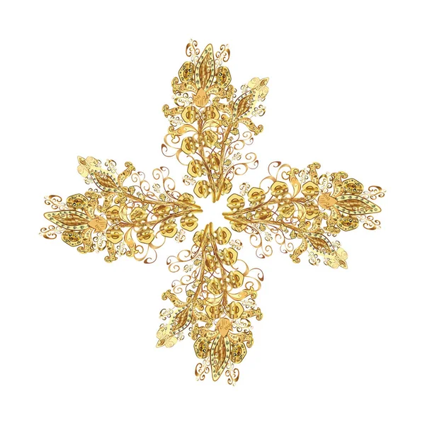 Vektör çizimi. Güzel bir kış süsü. Kar taneleri koleksiyonu. Altın kar tanelerinden izole edilmiş..