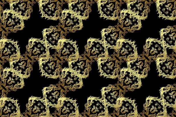 Raster Oriental Ornament Seamless Pattern Yellow Black Neutral Colors Golden — Stock Photo, Image