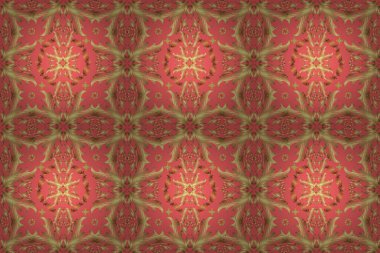 Raster altın desen. Kusursuz altın desenli bukleler. Doğu tarzı arabesk. Altın elementli pembe, nötr ve sarı renkler. Raster illüstrasyonu.