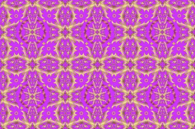 Sarı, nötr ve menekşe renklerinde altın desenli altın elementler. Geleneksel oryantasyon süsü. Klasik klasik klasik arka plan. Kusursuz klasik raster altın desenli.