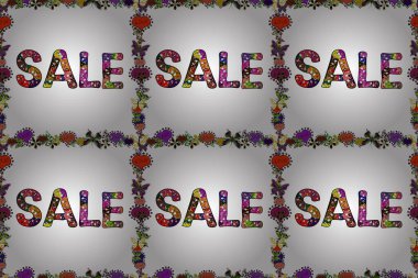 Harfli Afiş Kartı. Raster illüstrasyonu. Kusursuz desen. Mektup. Renkli tasarım. Beyaz, siyah ve turuncu renkli resim.