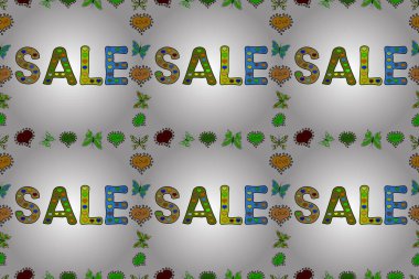 Sonbahar indirimi afişi. Klasik tasarım. Raster illüstrasyonu. Mektup. Beyaz, yeşil ve siyah renkli harflerle. Kusursuz desen.