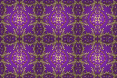 Raster oryantal süs. Sarı, nötr ve menekşe renklerinde altın desenli altın elementler. Kusursuz altın desen.