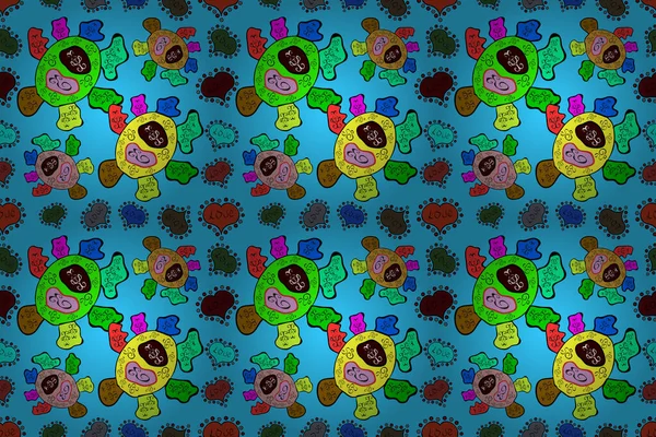 Doodles Black Green Blue Colors Raster Design Print Nice Fabric — Stock Photo, Image