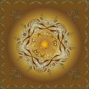 Vector vintage barok çiçeksiz altın desenli. Altından elementlerle bej, kahverengi ve sarı renklerde altın desenler. Süslü dekorasyon. Lüks, kraliyet ve Viktorya dönemi konsepti.