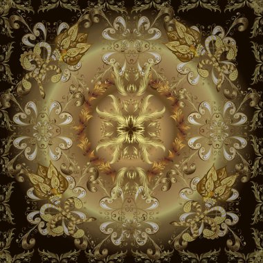 Kusursuz bir doku. Kahverengi ve bej renkli resimler. Vektör damaskesiz şablon arkaplanı. Zarif çiçekli barok şablonu. Klasik lüks, eski moda İspanyol süsü, kraliyet Victoria Dönemi.