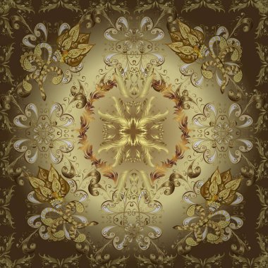 Vektör. Klasik arka plan. Bej, nötr ve kahverengi renkli resimler. Hoş bir arka plan. Kusursuz geometrik desen. Hoş bir doku..