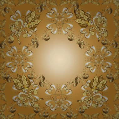 Basit bir şekilde. Sonsuz bukle süsü. Eskiz, karalama, sarı, kahverengi ve bej renkleri karala. Kusursuz girdap şekli. Vektör. Tebrik kartları, düğün davetiyeleri, logo için kullanılabilir..