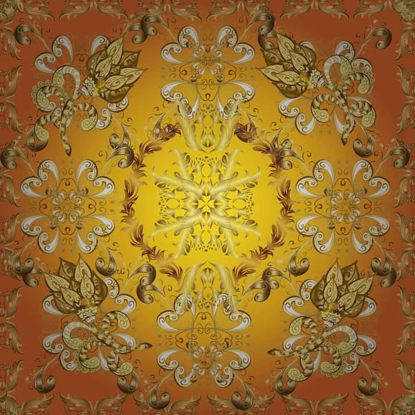 Vektor Illusztráció Illusztráció Narancssárga Barna Sárga Színekben Díszes Virágdísz Textil — Stock Vector