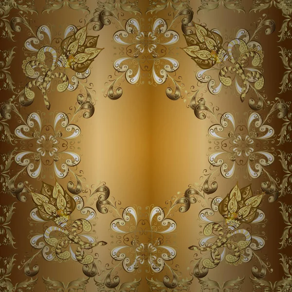 Classic Vintage Background Orient Yellow Brown Beige Ornament Fabric Wallpaper — Stock Vector