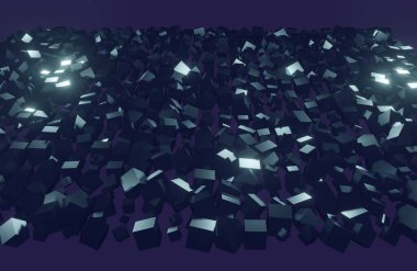 Sihirli süper şirin soyut ve güzel bir resim. Karanlık uzay. Küp. Mavi.