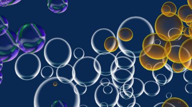 Harika, süper şirin, soyut ve güzel bir resim. Baloncuklar. Mavi, turuncu renkler. 3 Boyutlu Hazırlama.