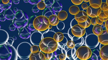 Harika, süper şirin, soyut ve güzel bir resim. Baloncuklar. Mavi, turuncu renkler. 3 Boyutlu Hazırlama.