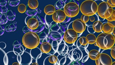 Harika, süper şirin, soyut ve güzel bir resim. Baloncuklar. Mavi, turuncu renkler. 3 Boyutlu Hazırlama.