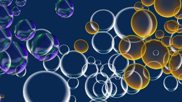 Harika, süper şirin, soyut ve güzel bir resim. Baloncuklar. Mavi, turuncu renkler. 3 Boyutlu Hazırlama.