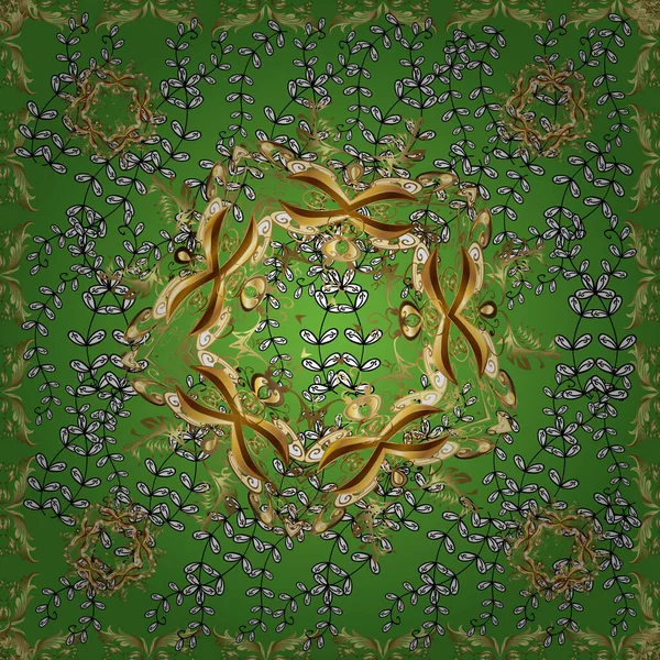 Patrón Clásico Vectores Dorados Tradicionales Colores Marrón Verde Negro Con — Archivo Imágenes Vectoriales