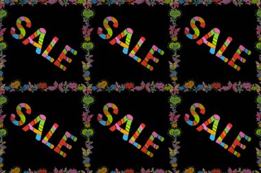 Sale banner. Seamless. Picture in black, orange and green colors. Raster lettering.
