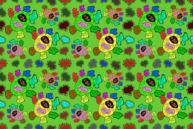 Abstract seamless raster pattern with hand drawn floral elements. Gentle, doodles on brown, black and green colors.