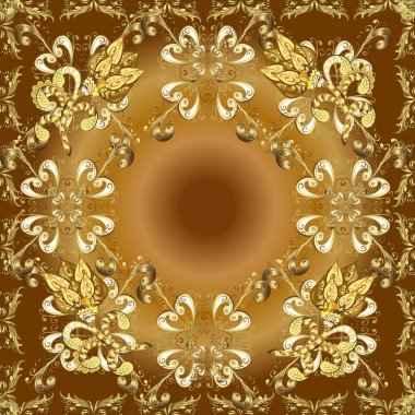 Renkli arkaplan üzerine döşenmiş motif, kıvırcık stili. Sarı, bej ve kahverengi renkli resimler. Kusursuz desen. Vektör. İslami süslemeli soyut arkaplan, Arapça geometrik doku
