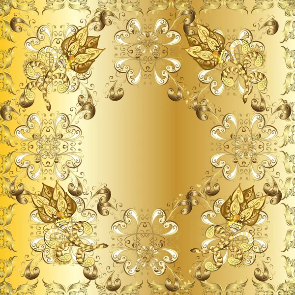 Симпатичные Кудри Бесшовный Шаблон Арабески Восточного Стиля Изображения Нейтральных Желтых — стоковый вектор