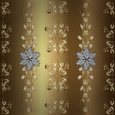 Klasik geleneksel çiçek motifli ve geometrik süslemeli renkli doğu mozaiği. Kahverengi ve bej renkli çizimler. Kusursuz. Vektör çizimi. Kenar çerçeveli desenli halı..