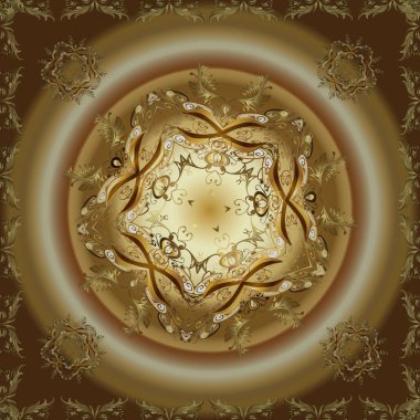 Bej, kahverengi ve sarı renklerde klasik, klasik, kusursuz, vektör altın deseni. Barok tarzında kusursuz bir doğulu süsü..