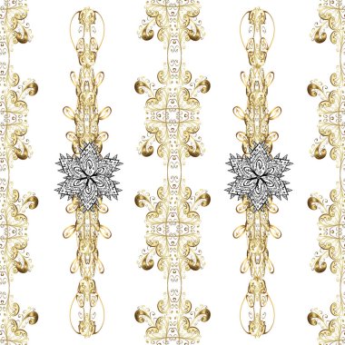 Şirin elementlerle kusursuz soyut bir arkaplan. Doğu geçmişi. Bej, beyaz ve kahverengi renkli resimler. Fantezi çizimi. Orient vektörü klasik vintage desen.