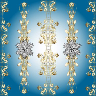 Kusursuz. Arabesk ile klasik model. Geleneksel klasik süs. Tarafsız, bej ve mavi renkli resimler. Vektör. Arabesk ve çiçekli doğulu güzel desenler..