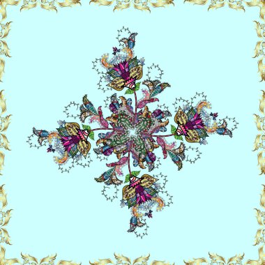 Millefleur 'lar. Küçük sarı, siyah ve nötr çiçekli oldukça eski bir besin torbası deseni. Tekstil, kumaş, kapaklar, duvar kağıtları, baskı, paket, kupür defteri için çiçeksiz arkaplan,