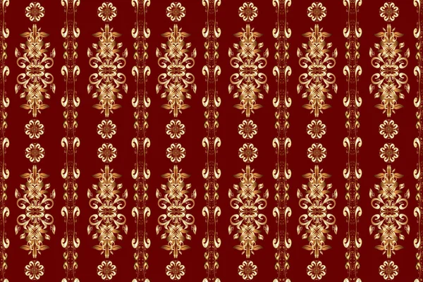 Raster Traditional Orient Ornament Golden Pattern Brown Beige Red Colors — Stock Photo, Image