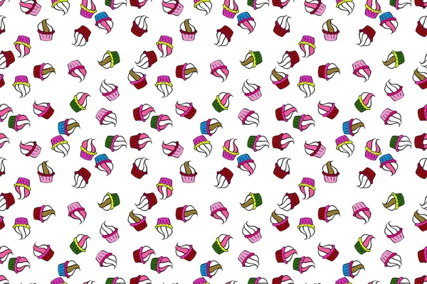 Seamless Pattern Hand Drawn Doodle Desserts Cupcakes Cake Pie Muffins — Stock Photo, Image