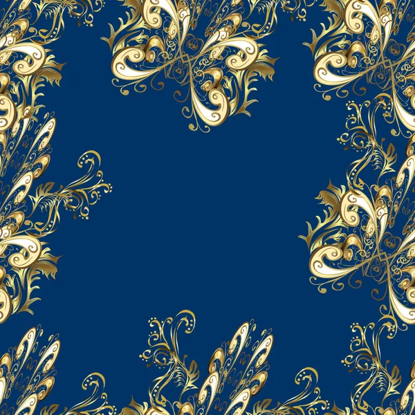 Vektorová Ilustrace Ročník Bezešvé Vzor Modré Béžové Hnědé Barvy Zlatými — Stockový vektor