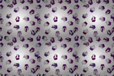 Raster illüstrasyonu. Yemek afişi tasarımı için. Paket kağıdı. Siyah, beyaz ve mor arkaplanda keksiz.