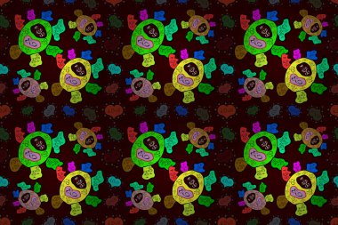 Güzel geçmiş. Şirin desenler çiziyor. Kusursuz güzel kumaş deseni. Kahverengi, siyah ve yeşil renkli. Raster - stok.