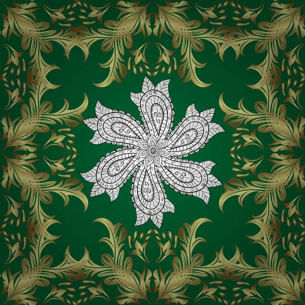 Vector Traditionele Klassieke Gouden Naadloos Patroon Neutrale Groene Gele Kleuren — Stockvector