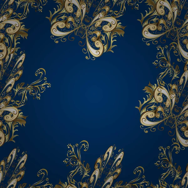 シームレスな黄金のパターン 黄金の要素と青 ベージュと茶色の色に黄金のパターン ベクトル東洋の装飾 — ストックベクタ