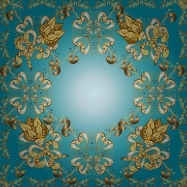 Vektör geometrik arkaplan. Altın rengi, kusursuz çizim. Senin tasarımın için, duvar kağıdı. Tarafsız, sarı ve mavi renklerde, altın çiçekli altın desenler.