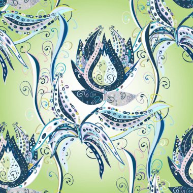 Vektör çiçek izi. Klasik taslak çizimi. Çiçek mavisi, nötr ve bej pürüzsüz desen.