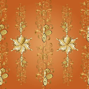 Sarı, turuncu ve kahverengi renkte desenler. Vektör çizimi. Kıvrımlı karalama arka planı. İzleme cihazı. Etnik renkli karalama dokusu. Mehndi tasarımı.