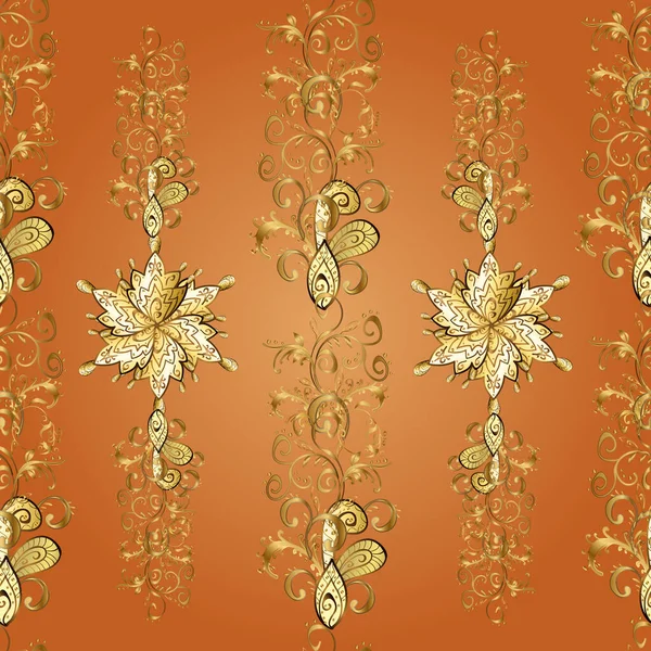 オレンジ 茶色のパターン ベクトルイラスト 曲げられた落書きの背景 トレーシー 民族のカラフルなドアのテクスチャ メフンディデザイン — ストックベクタ