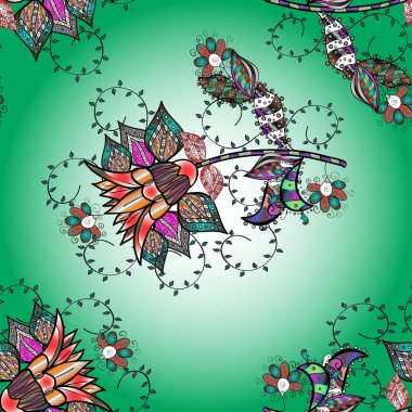 Klasik çiçek tasarımı elementleri. Vektör çizimi. Tarafsız, yeşil ve mavi kıvırcık çiçekler tarafsız, yeşil ve mavi renklerde şekillenir.