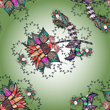 Çiçekler, yapraklar, dekoratif elementler, sıçrama, lekeler, el çizimi kontur çizgileri ve Doodle çizim stili, grafik vektör çizimi çizimi.