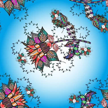 Çiçek deseni. Vektör Dikişsiz güzel kumaş desen. Bahar Tema Dikişsiz desen arka plan rengi. Düz çiçek öğeleri tasarım.