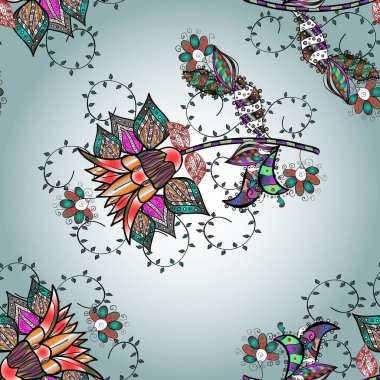 Şirin zarif çiçekler vektör çizim. Davet ve kartpostal tasarımı için dekoratif çiçek öğeleri. Şekil TEKSTIL. Yaprakları ile Seamless modeli. Poster veya kapak için arka plan.