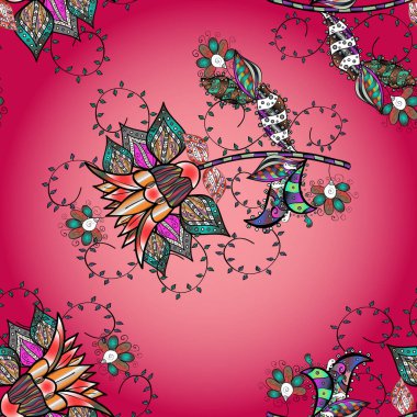 Doğa. Vektör deseni. Küçük çiçekte güzel bir desen var. Çiçek kompozisyonu. Çiçek kolajı. Çiçek arkaplan. -mor, kırmızı ve pembe çiçekler.